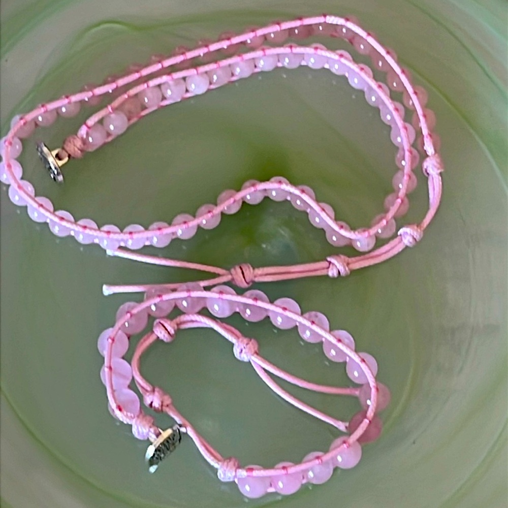 Rose Quartz Bracelet and Necklace Set